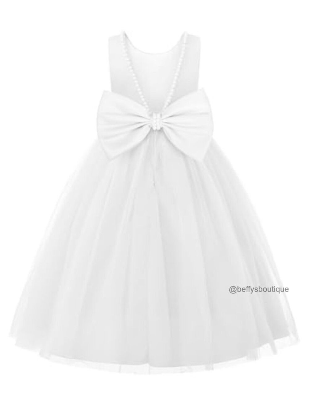 Sleeveless Tulle Skirt Pearl Trim Bow Back Formal Dress